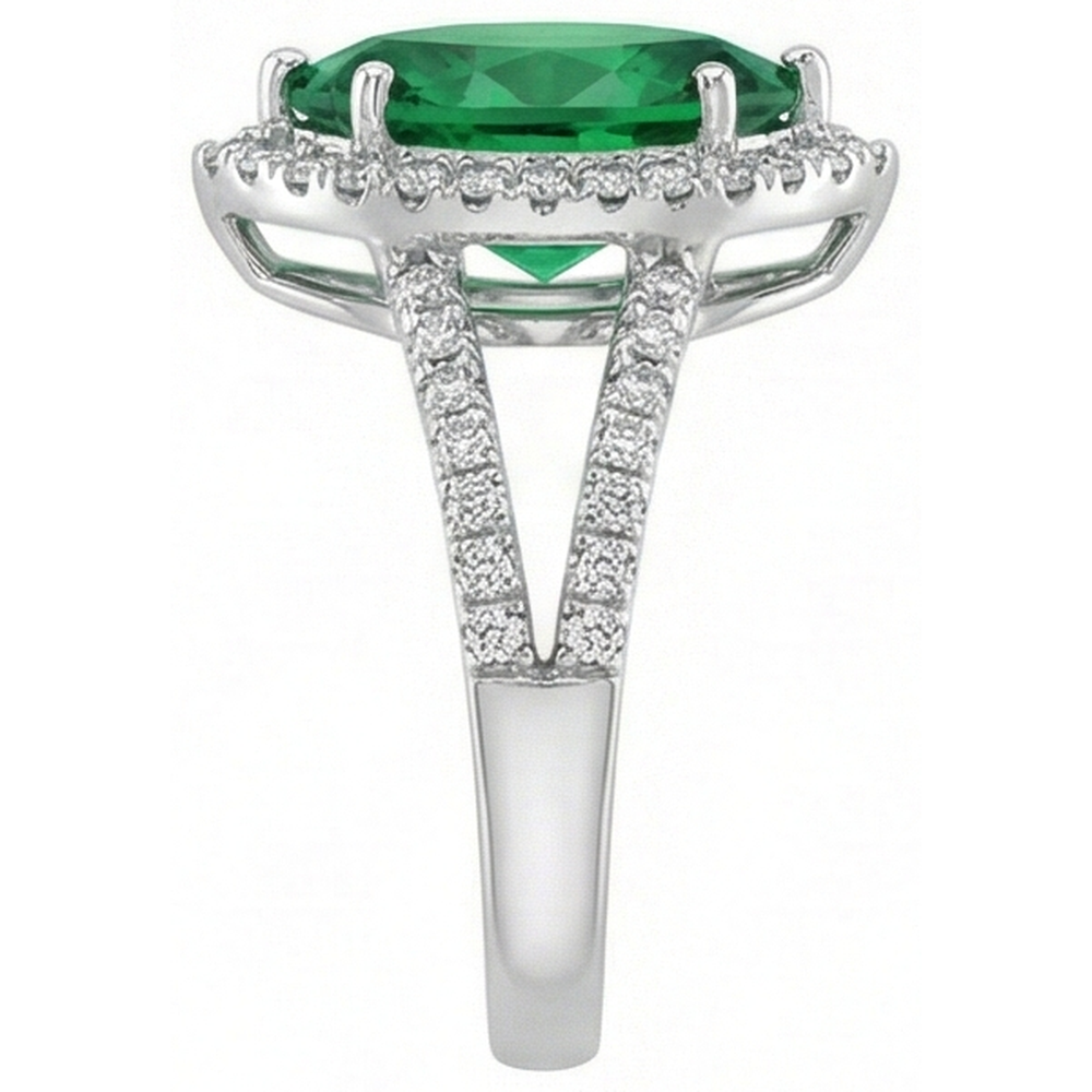 3.35 Carats Green Emerald With Natural Earth Mined DIAMOND ( NOT LAB GROWN )s Ring Prong Set White Gold 14K
