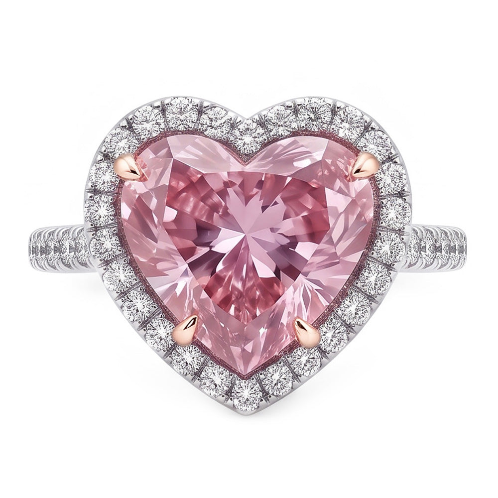 3.35 Carats Heart Pink Sapphire And Round Small Natural Earth Mined Diamonds Gemstone Ring