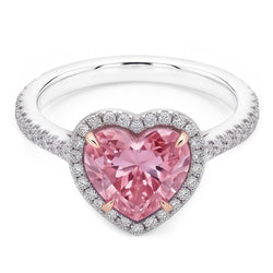 3.35 Carats Heart Pink Sapphire And Round Small Natural Earth Mined Diamonds Gemstone Ring