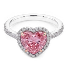 3.35 Carats Heart Pink Sapphire And Round Small Natural Earth Mined Diamonds Gemstone Ring