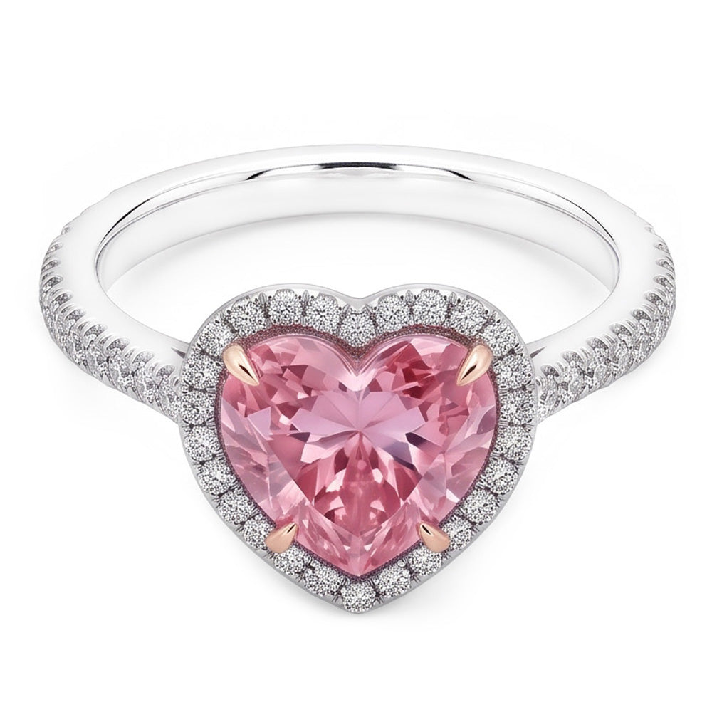3.35 Carats Heart Pink Sapphire And Round Small Natural Earth Mined Diamonds Gemstone Ring