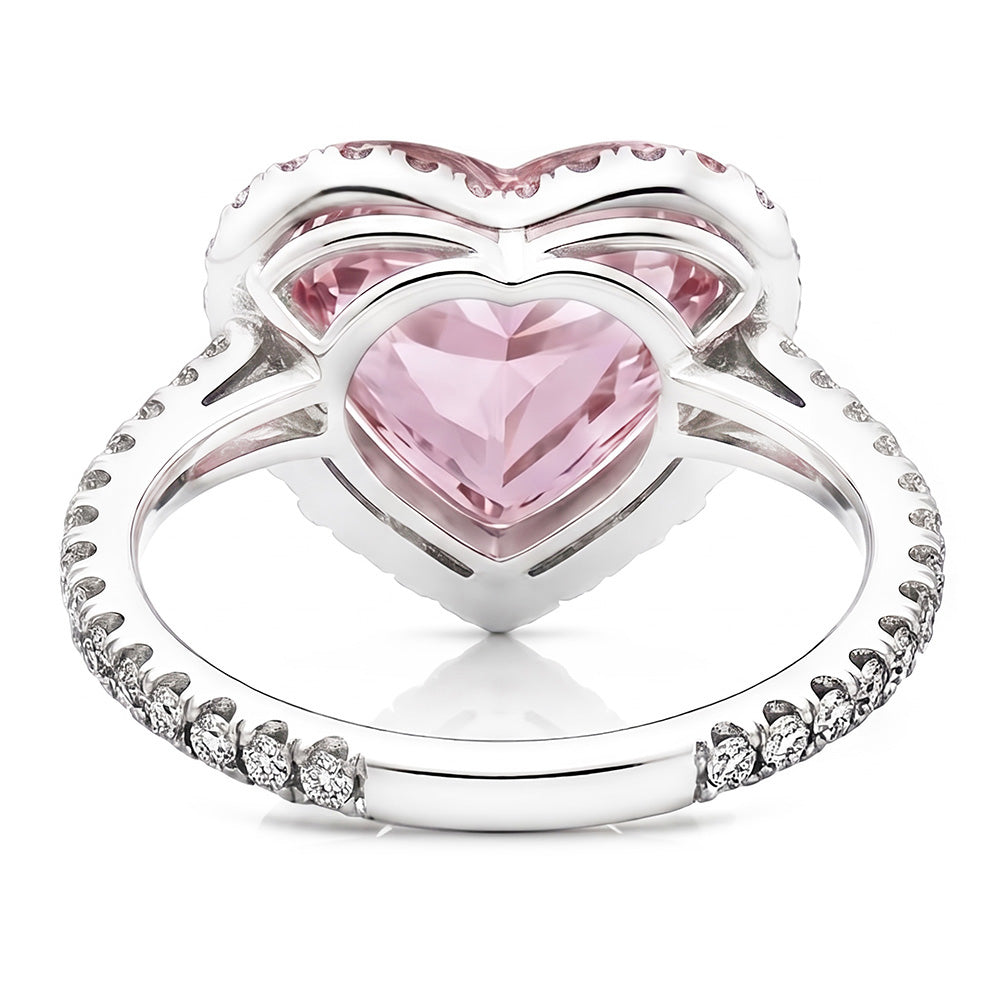 3.35 Carats Heart Pink Sapphire And Round Small Natural Earth Mined Diamonds Gemstone Ring