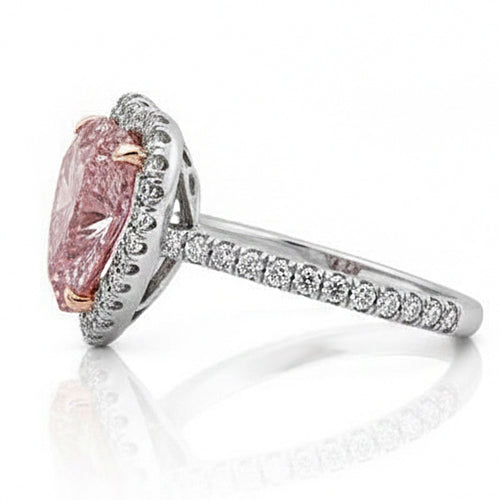 3.35 Carats Heart Pink Sapphire And Round Small Natural Earth Mined Diamonds Gemstone Ring