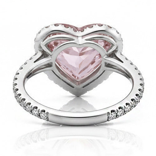 3.35 Carats Heart Pink Sapphire And Round Small Natural Earth Mined Diamonds Gemstone Ring