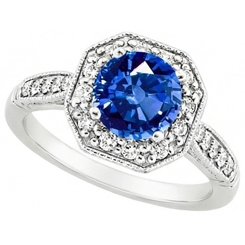 3.35 Ct Sri Lankan Sapphire And Natural Earth Mined DIAMOND ( NOT LAB GROWN )s Ring White Gold 14K
