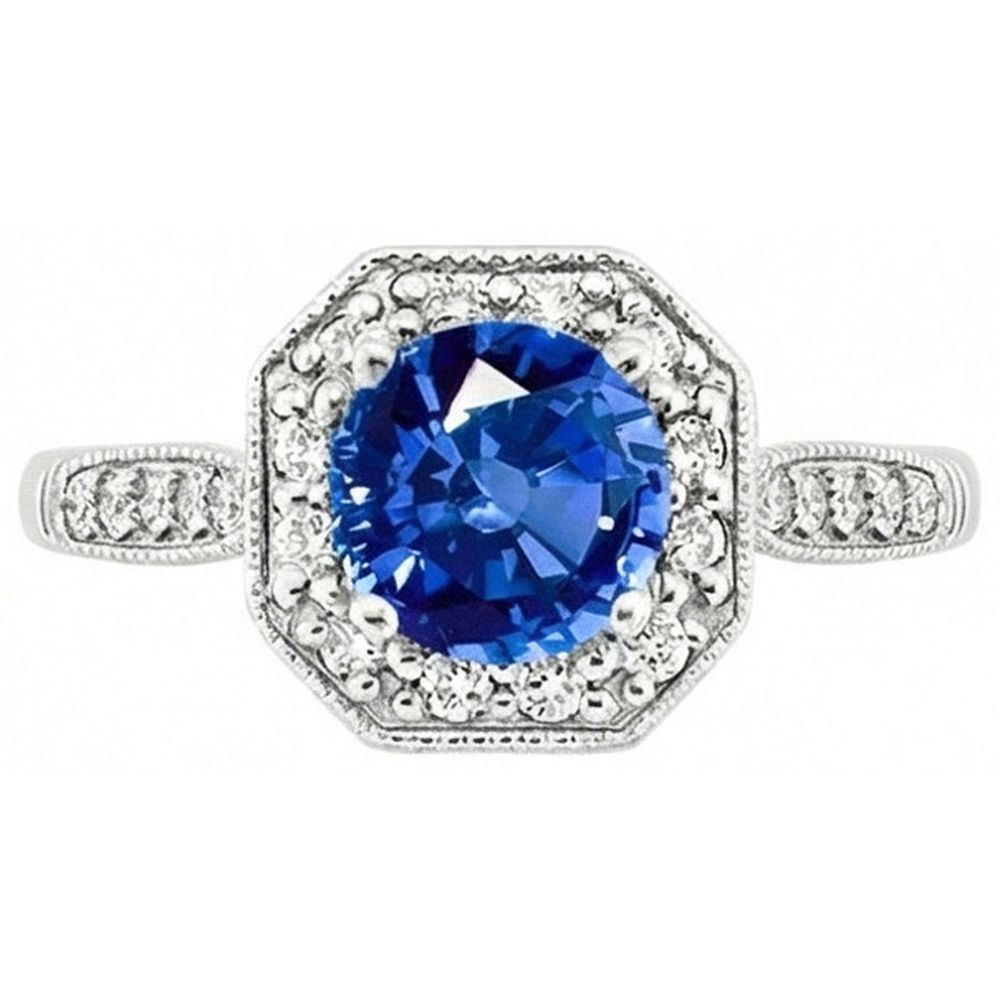 3.35 Ct Sri Lankan Sapphire And Natural Earth Mined DIAMOND ( NOT LAB GROWN )s Ring White Gold 14K