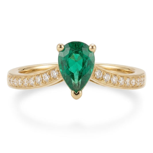 3.4 Ct Pear Cut Green Emerald Natural Earth Mined Diamond Wedding Ring Yellow Gold 14K