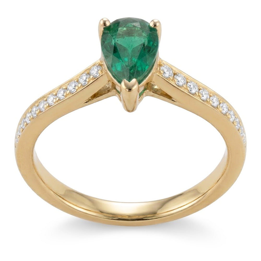 3.4 Ct Pear Cut Green Emerald Natural Earth Mined Diamond Wedding Ring Yellow Gold 14K