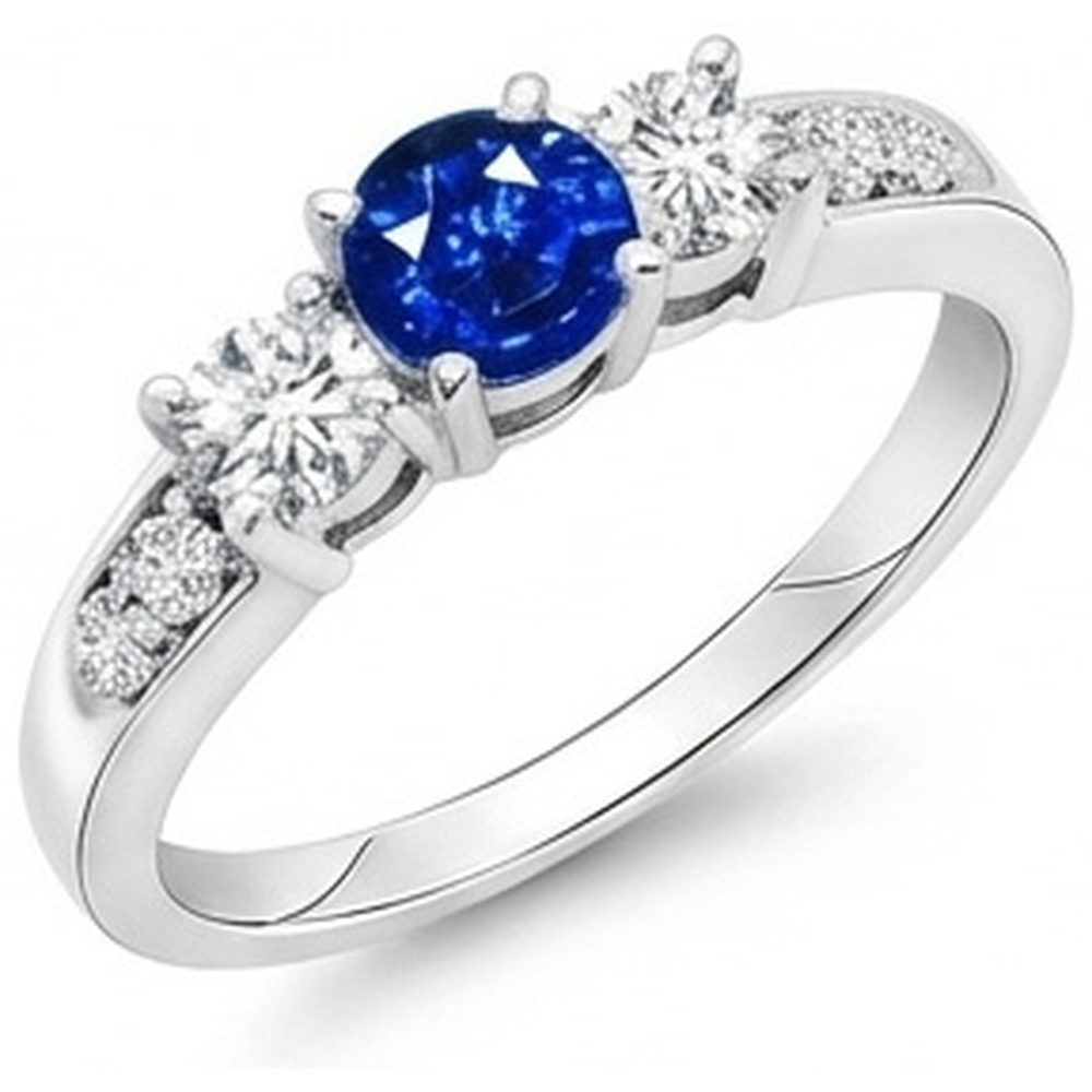3.40 Carats Round Sri Lanka Sapphire Natural Earth Mined Diamonds Wedding Ring