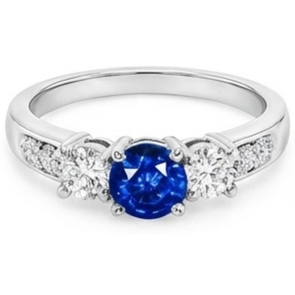 3.40 Carats Round Sri Lanka Sapphire Natural Earth Mined Diamonds Wedding Ring