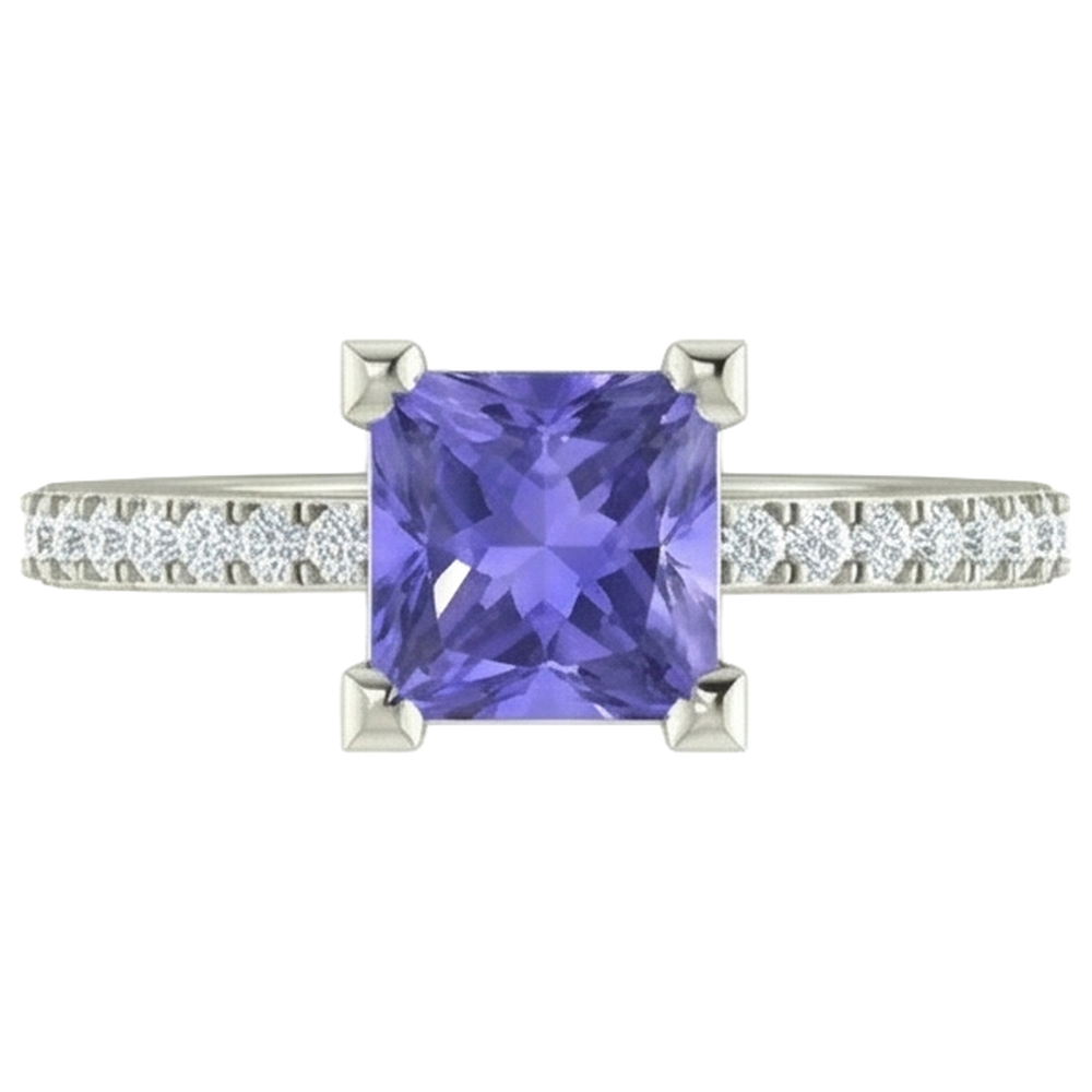 3.40 Carats Tanzanite And Natural Earth Mined Diamonds Wedding Ring 14K White Gold