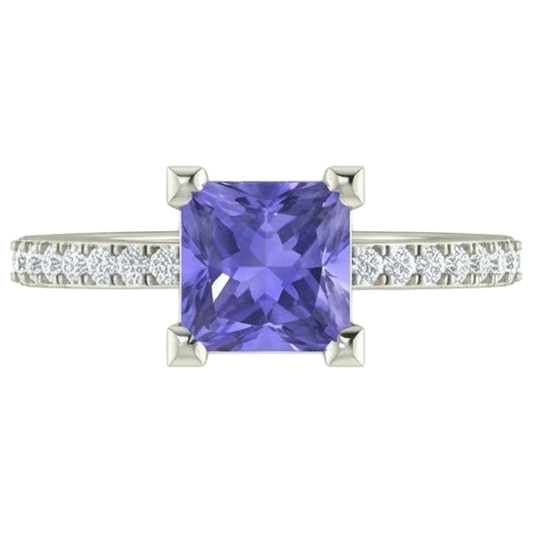 3.40 Carats Tanzanite And Natural Earth Mined Diamonds Wedding Ring 14K White Gold