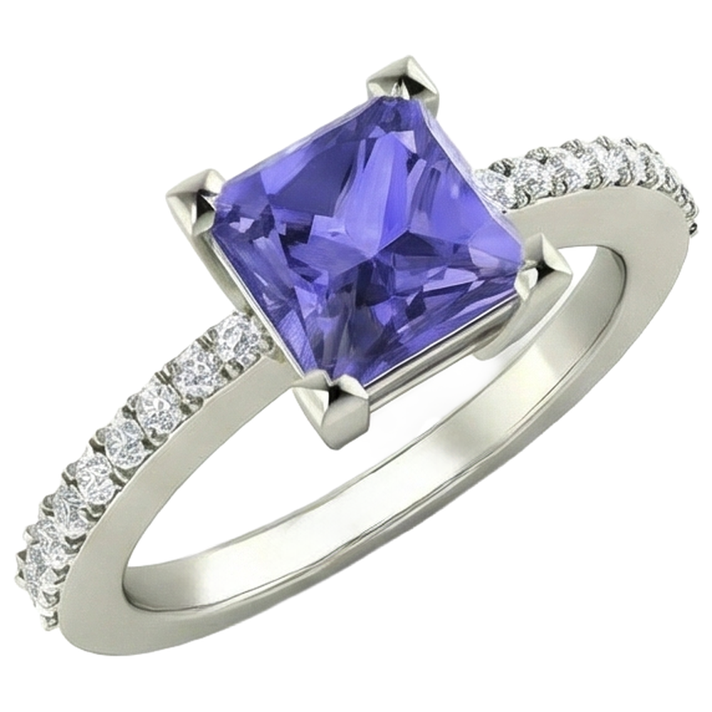 3.40 Carats Tanzanite And Natural Earth Mined Diamonds Wedding Ring 14K White Gold