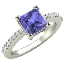 3.40 Carats Tanzanite And Natural Earth Mined Diamonds Wedding Ring 14K White Gold
