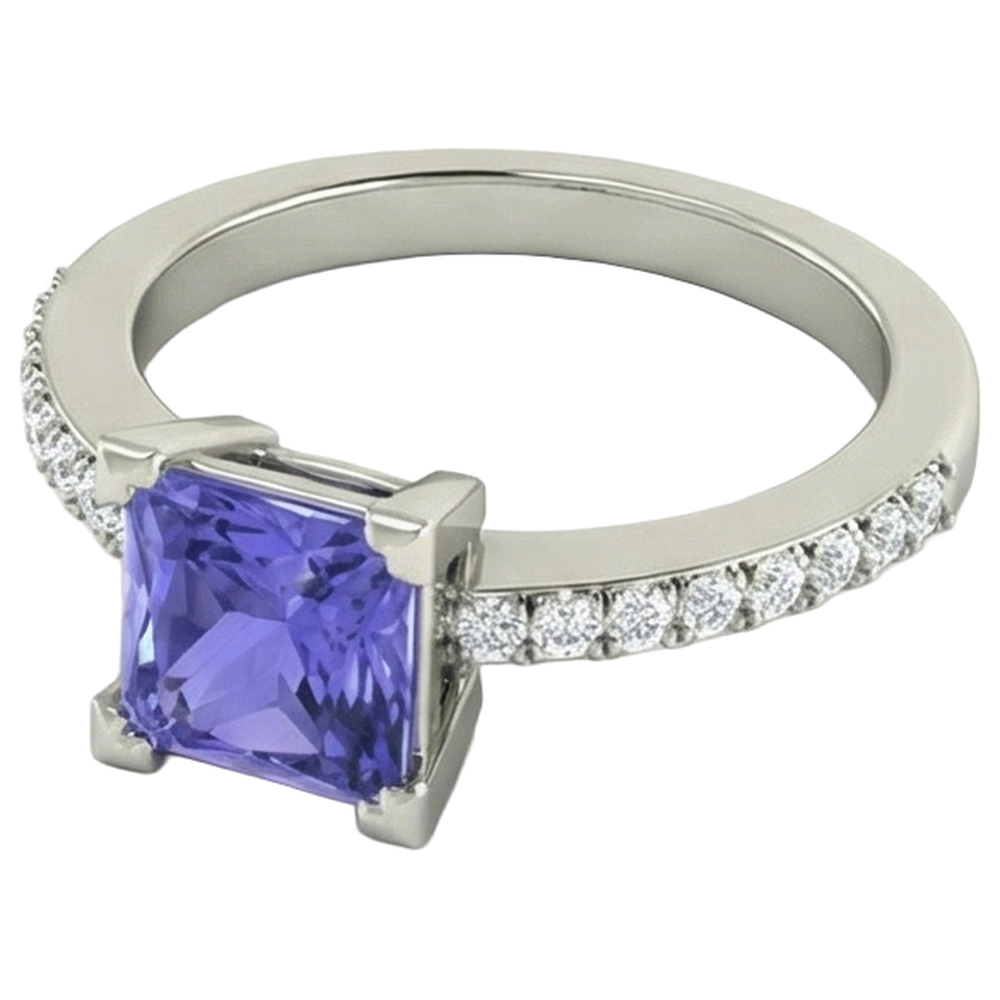 3.40 Carats Tanzanite And Natural Earth Mined Diamonds Wedding Ring 14K White Gold