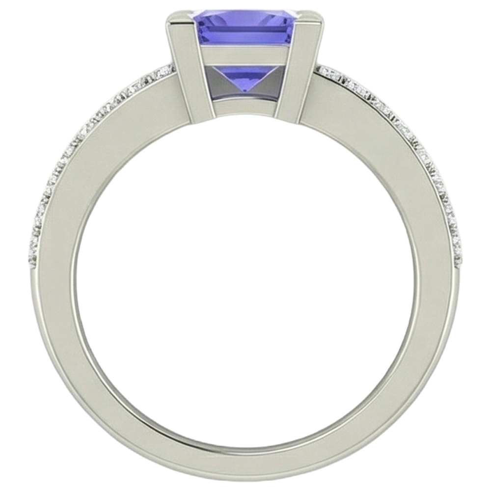 3.40 Carats Tanzanite And Natural Earth Mined Diamonds Wedding Ring 14K White Gold