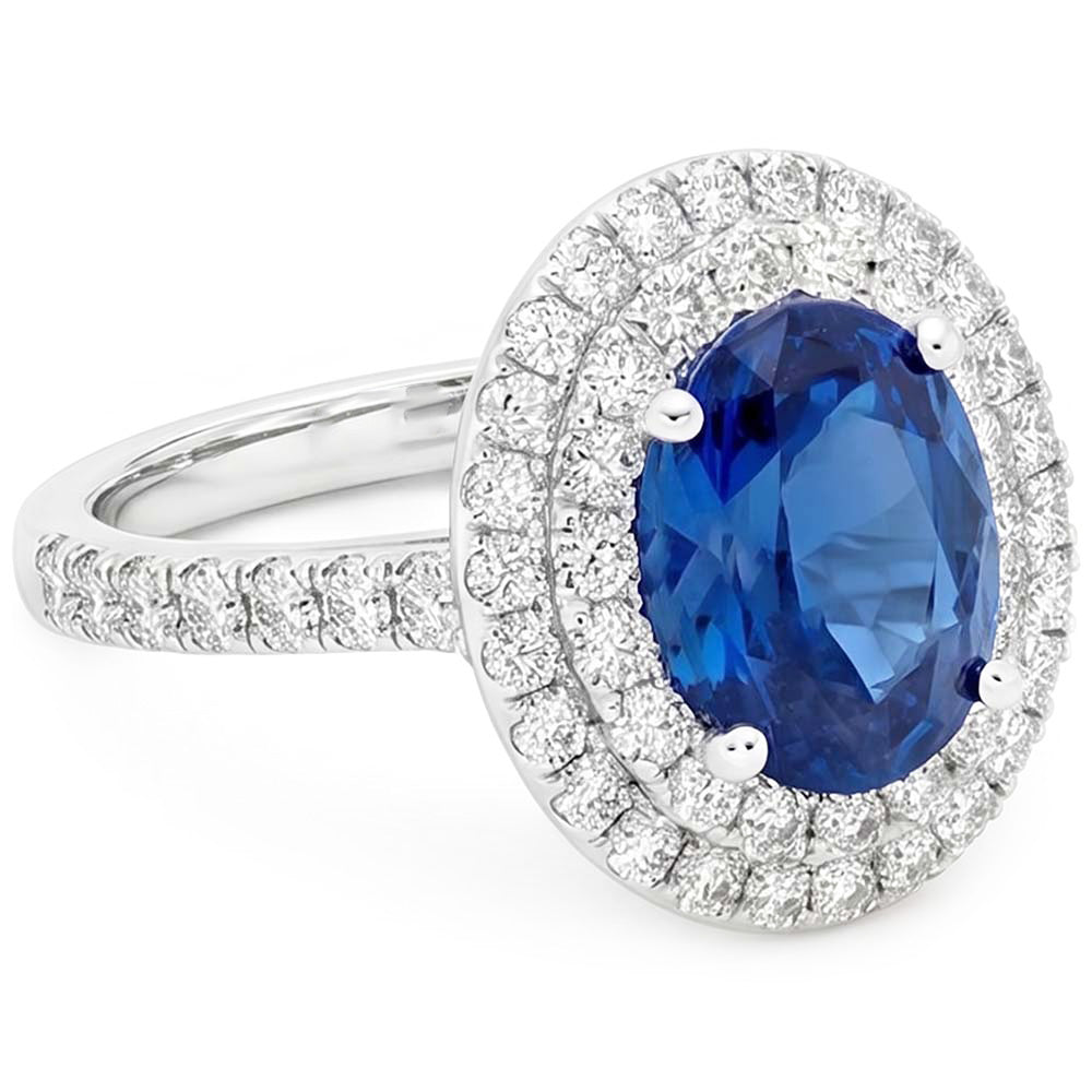 3.40 Ct Oval Ceylon Sapphire With Round Natural Earth Mined Diamonds Ring White Gold