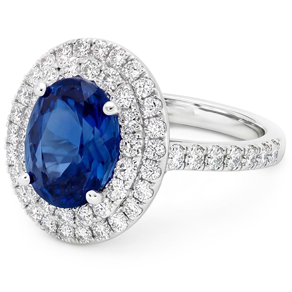 3.40 Ct Oval Ceylon Sapphire With Round Natural Earth Mined Diamonds Ring White Gold