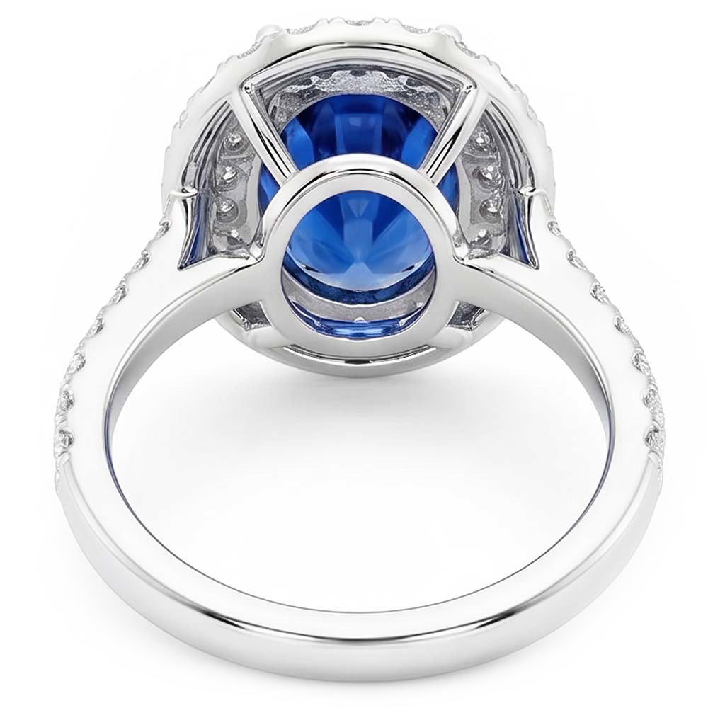 3.40 Ct Oval Ceylon Sapphire With Round Natural Earth Mined Diamonds Ring White Gold