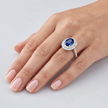 3.40 Ct Oval Ceylon Sapphire With Round Natural Earth Mined Diamonds Ring White Gold
