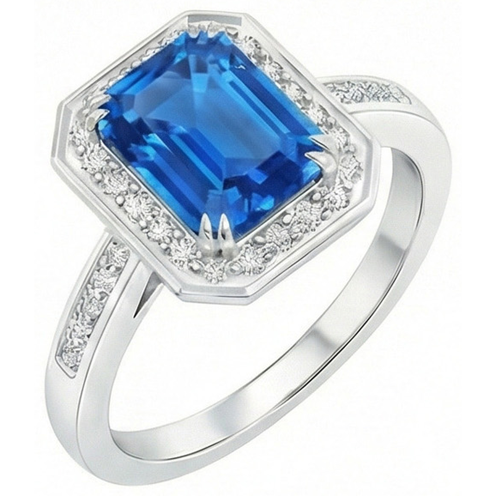 3.40 Ct Sri Lankan Sapphire Natural Earth Mined DIAMOND ( NOT LAB GROWN )s Ring White Gold 14K