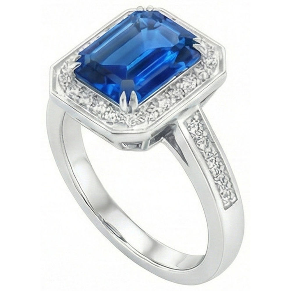 3.40 Ct Sri Lankan Sapphire Natural Earth Mined DIAMOND ( NOT LAB GROWN )s Ring White Gold 14K