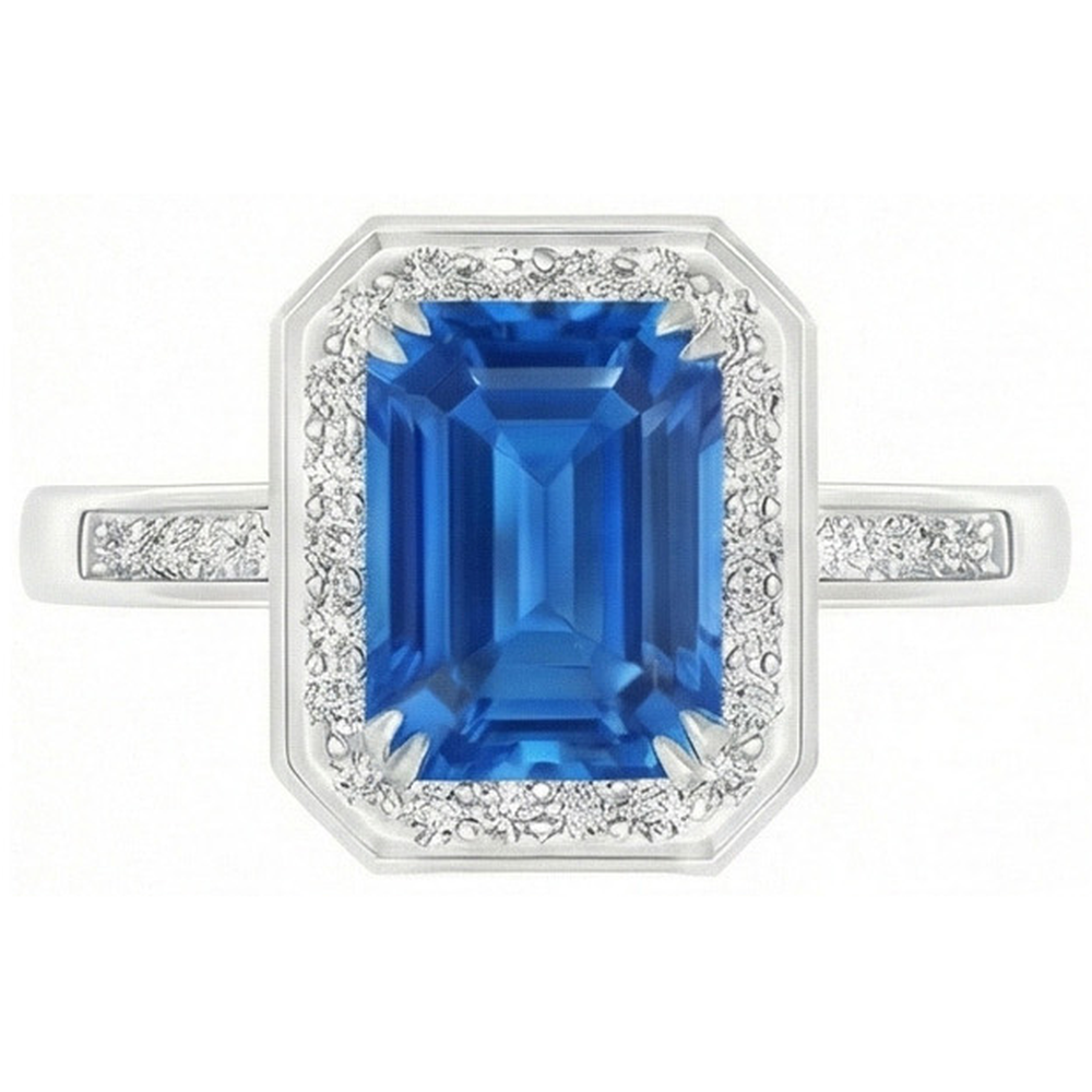 3.40 Ct Sri Lankan Sapphire Natural Earth Mined DIAMOND ( NOT LAB GROWN )s Ring White Gold 14K
