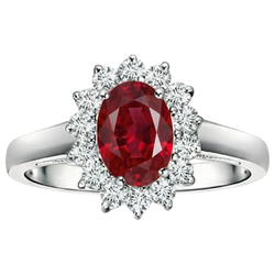 3.5 Carats Red Oval Ruby With Natural Earth Mined Diamond Wedding Ring White Gold 14K