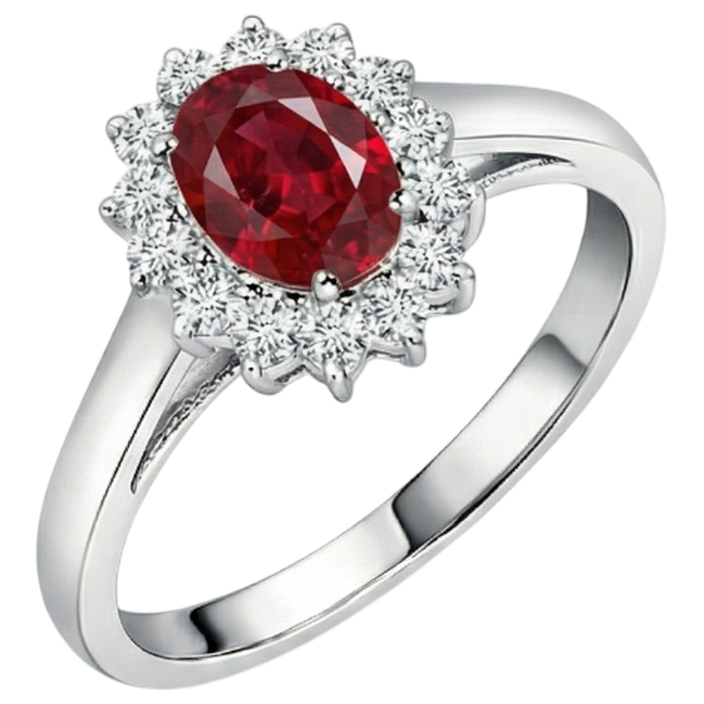 3.5 Carats Red Oval Ruby With Natural Earth Mined Diamond Wedding Ring White Gold 14K