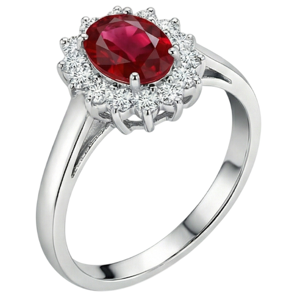 3.5 Carats Red Oval Ruby With Natural Earth Mined Diamond Wedding Ring White Gold 14K