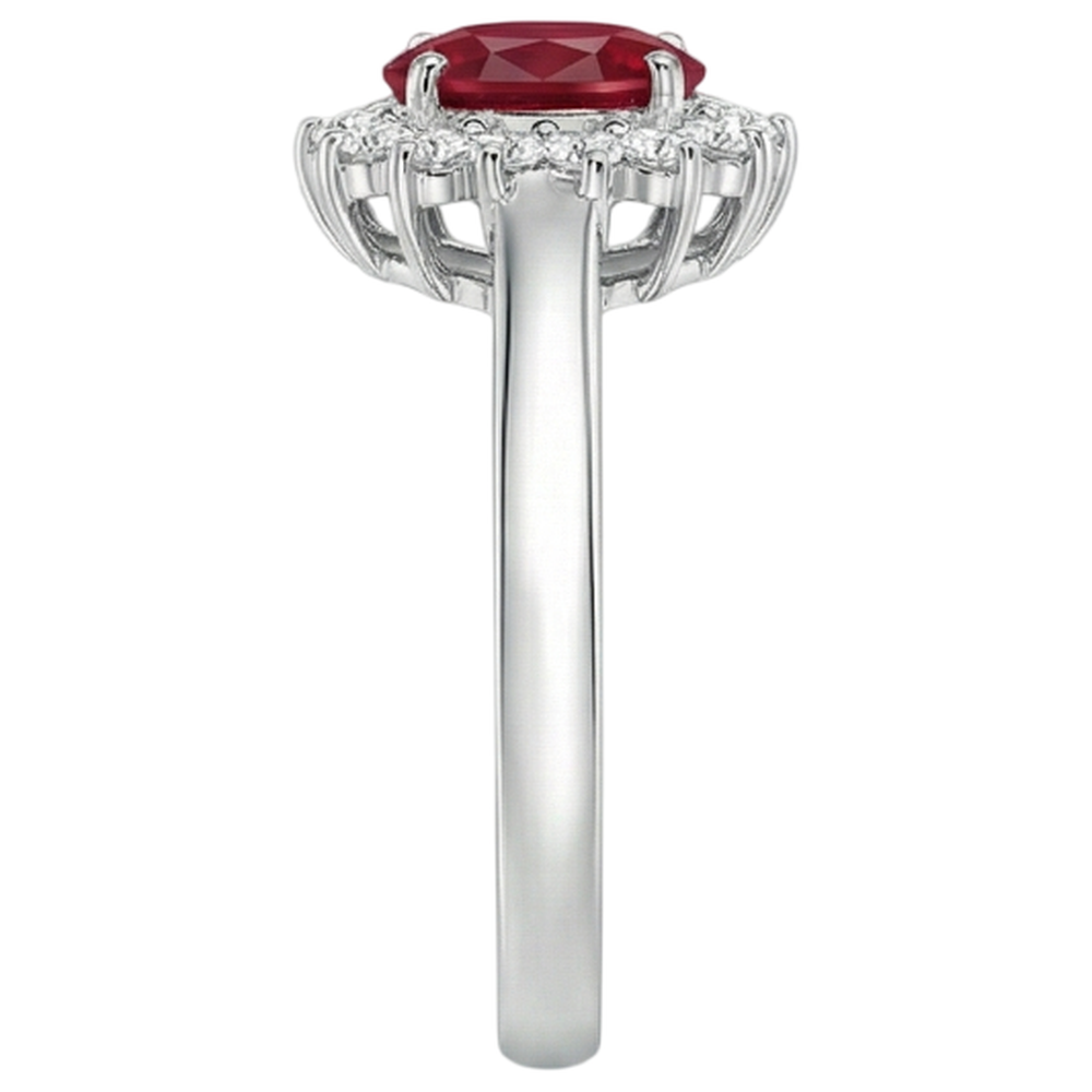 3.5 Carats Red Oval Ruby With Natural Earth Mined Diamond Wedding Ring White Gold 14K