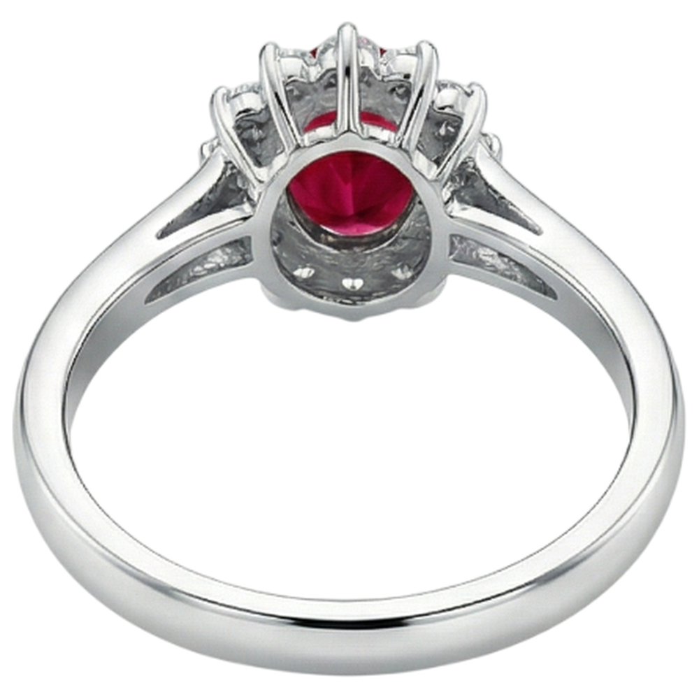 3.5 Carats Red Oval Ruby With Natural Earth Mined Diamond Wedding Ring White Gold 14K