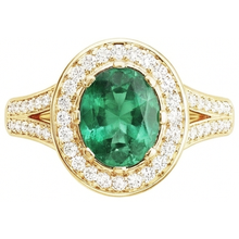 3.5 Ct Oval Cut Green Emerald With Halo Natural Earth Mined Diamond Ring