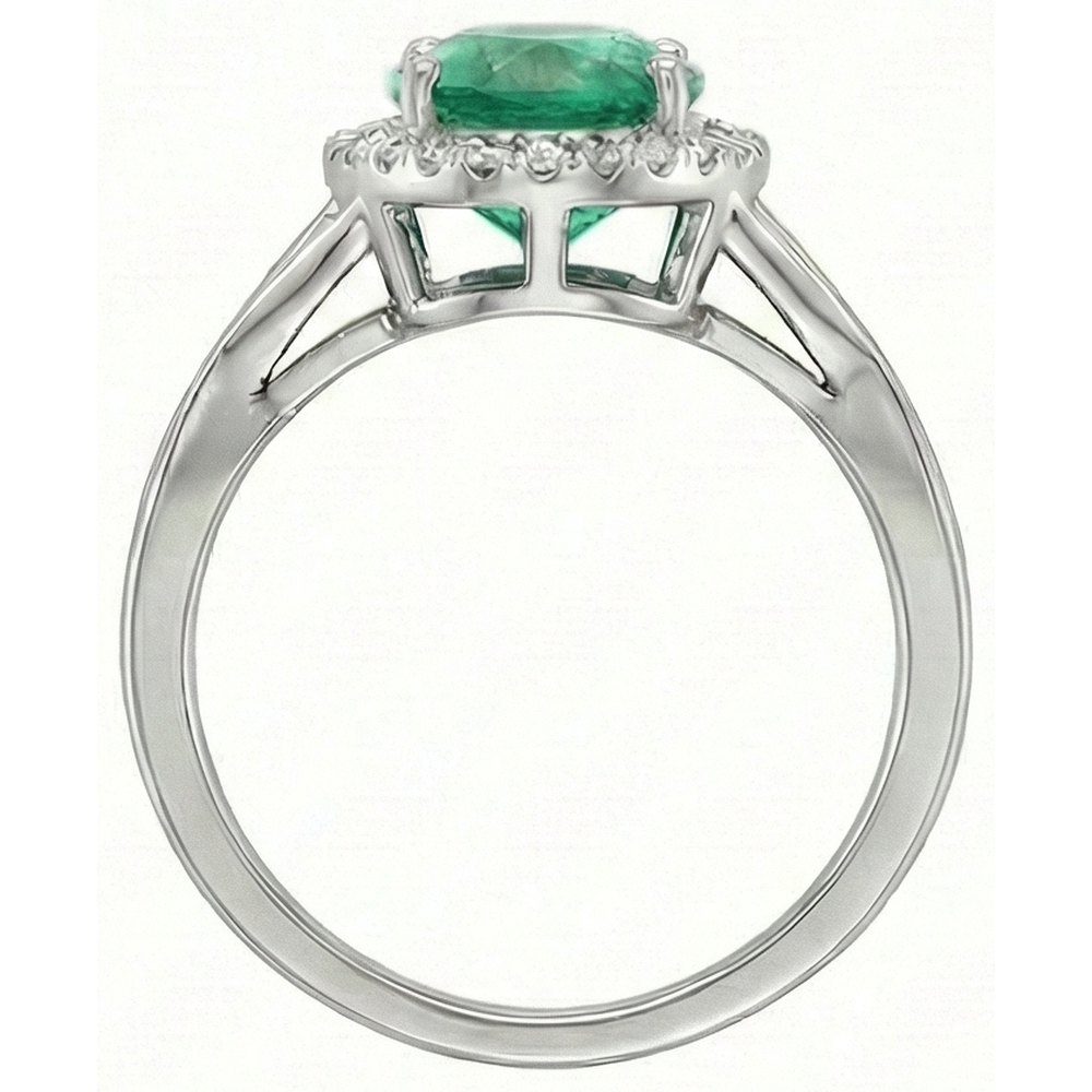 3.5 Ct Oval Cut Green Emerald With Natural Earth Mined Diamond Engagement Ring