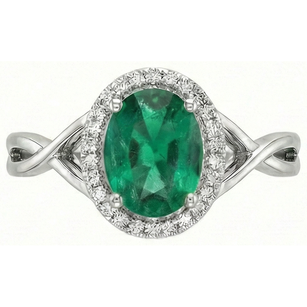 3.5 Ct Oval Cut Green Emerald With Natural Earth Mined Diamond Engagement Ring
