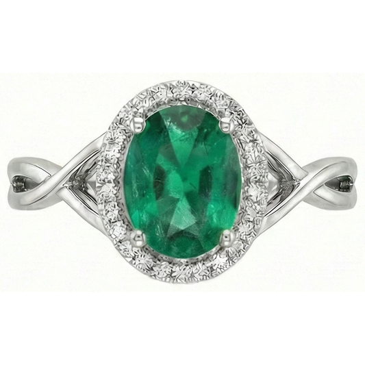 3.5 Ct Oval Cut Green Emerald With Natural Earth Mined Diamond Engagement Ring