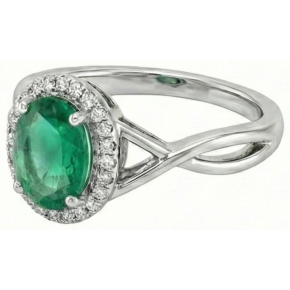 3.5 Ct Oval Cut Green Emerald With Natural Earth Mined Diamond Engagement Ring