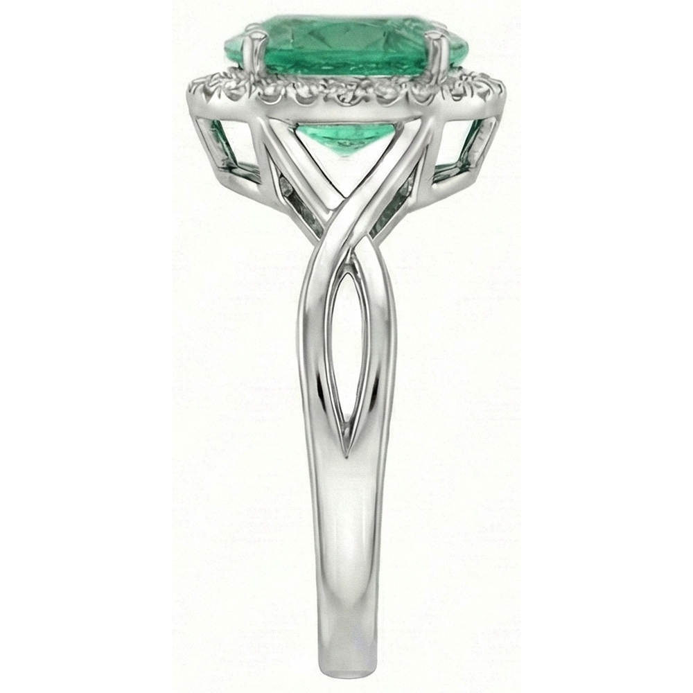 3.5 Ct Oval Cut Green Emerald With Natural Earth Mined Diamond Engagement Ring