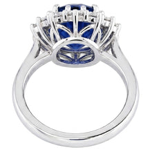 3.5 Ct Oval Shaped Ceylon Sapphire Round Natural Earth Mined Diamond Ring White Gold 14K