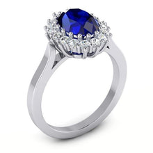 3.5 Ct Oval Shaped Ceylon Sapphire Round Natural Earth Mined Diamond Ring White Gold 14K