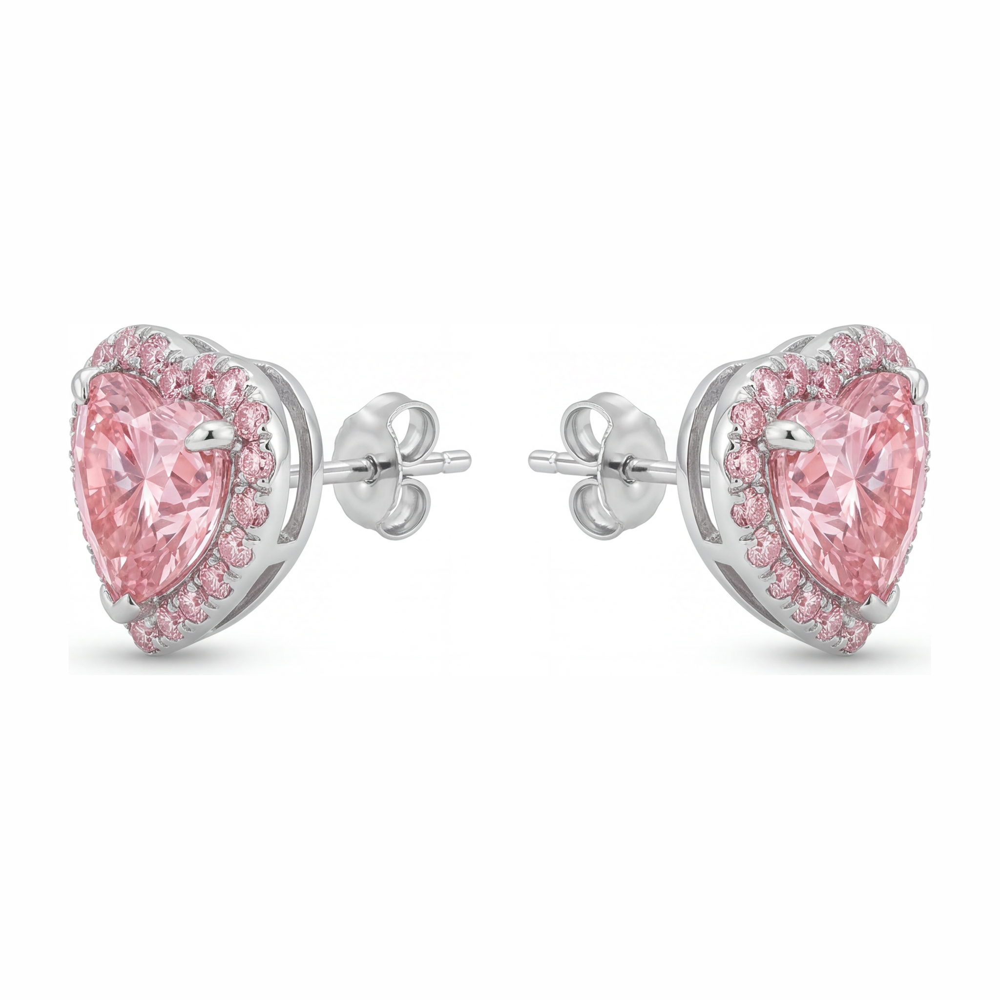 Pink Diamond Earrings 3.5 Carat Lab Grown Heart Halo 14K White Gold