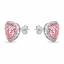 Pink Diamond Earrings 3.5 Carat Lab Grown Heart Halo 14K White Gold