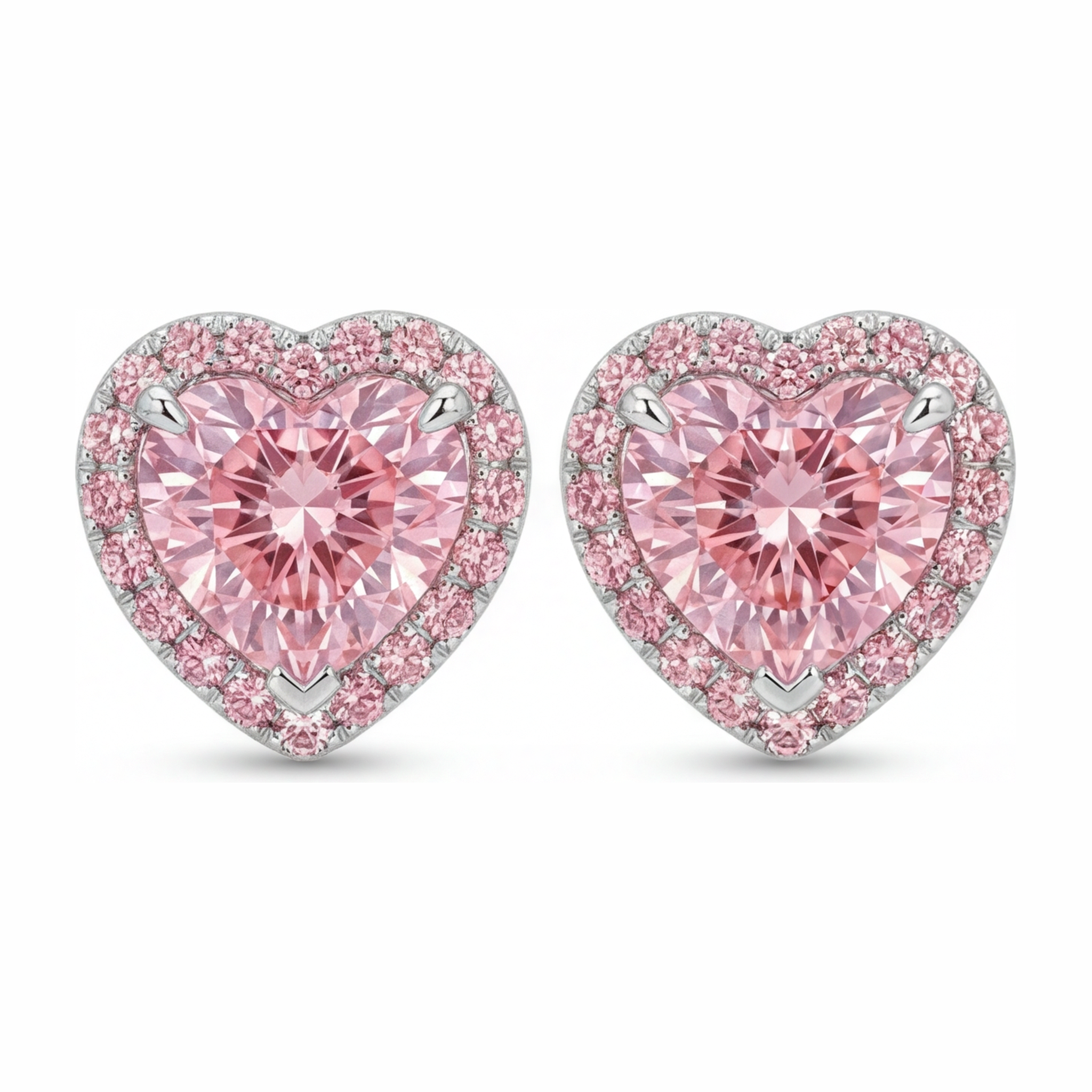 Pink Diamond Earrings 3.5 Carat Lab Grown Heart Halo 14K White Gold