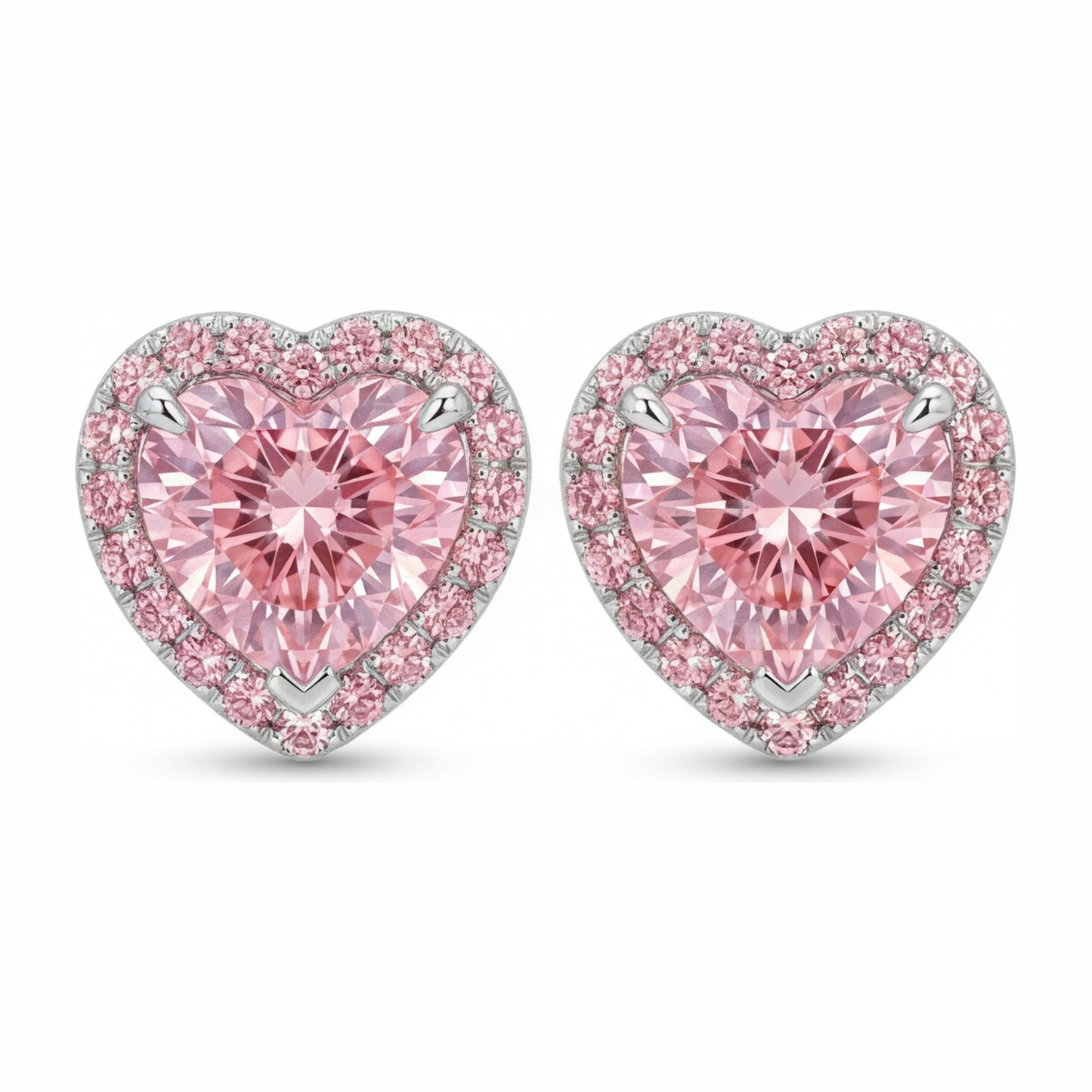 Pink Diamond Earrings 3.5 Carat Lab Grown Heart Halo 14K White Gold