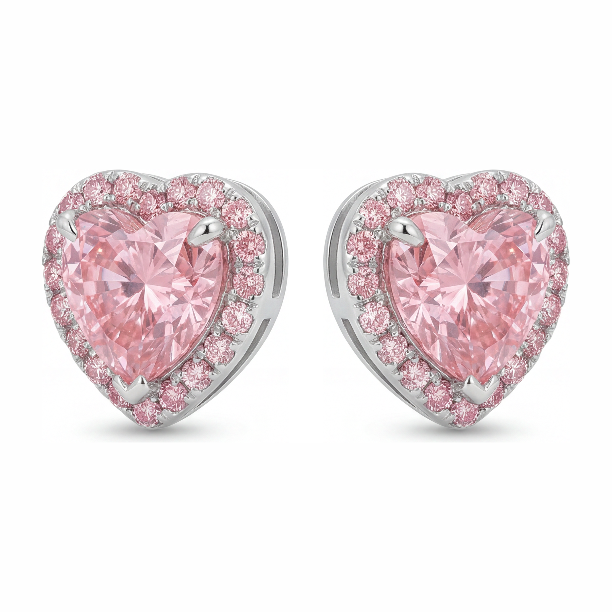 Pink Diamond Earrings 3.5 Carat Lab Grown Heart Halo 14K White Gold
