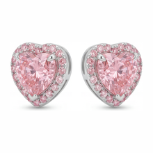 Pink Diamond Earrings 3.5 Carat Lab Grown Heart Halo 14K White Gold
