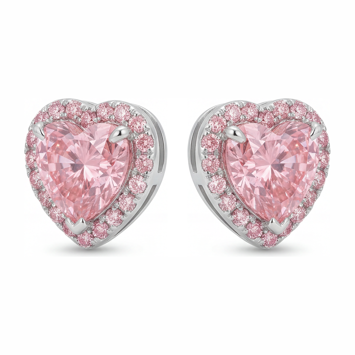 Pink Diamond Earrings 3.5 Carat Lab Grown Heart Halo 14K White Gold