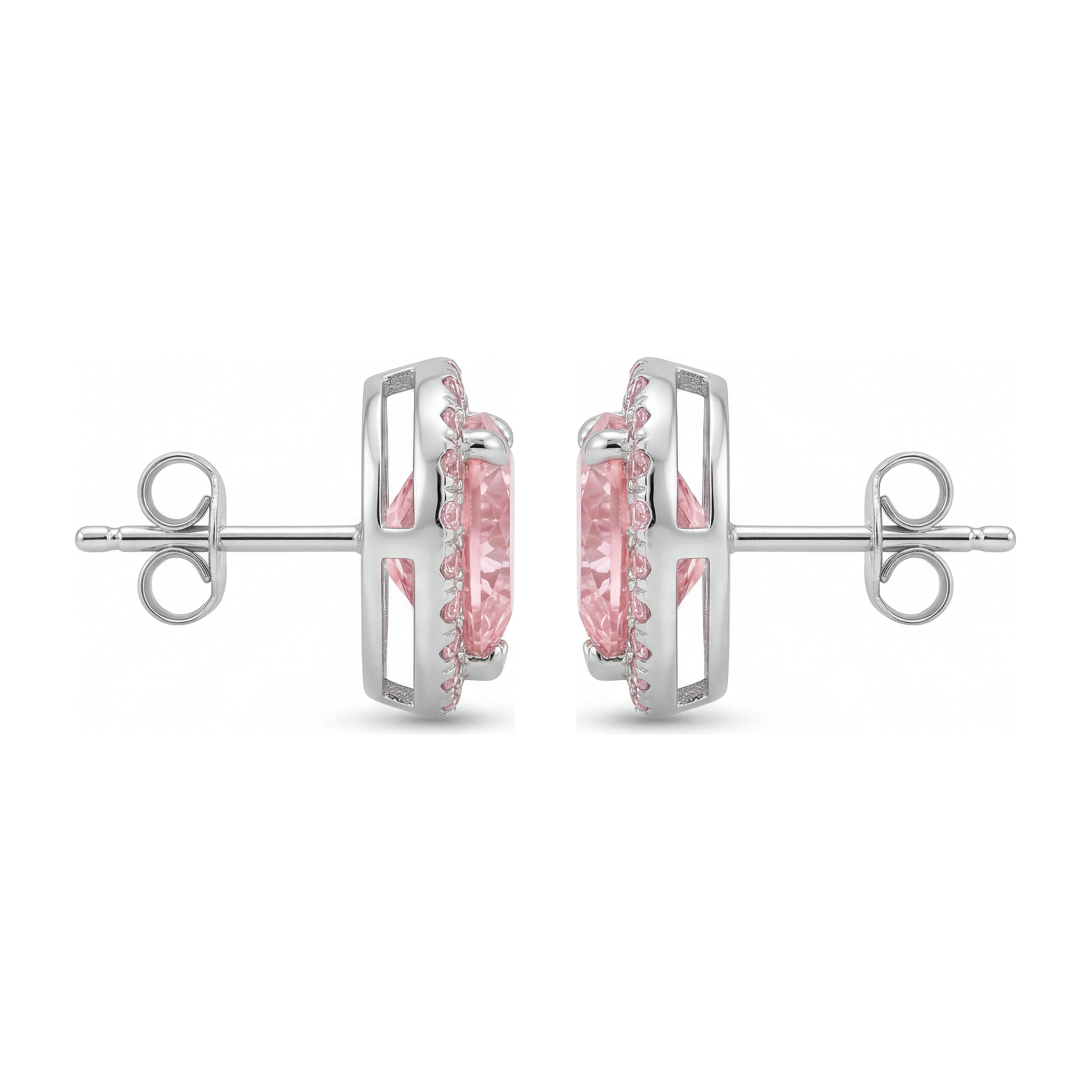 Pink Diamond Earrings 3.5 Carat Lab Grown Heart Halo 14K White Gold