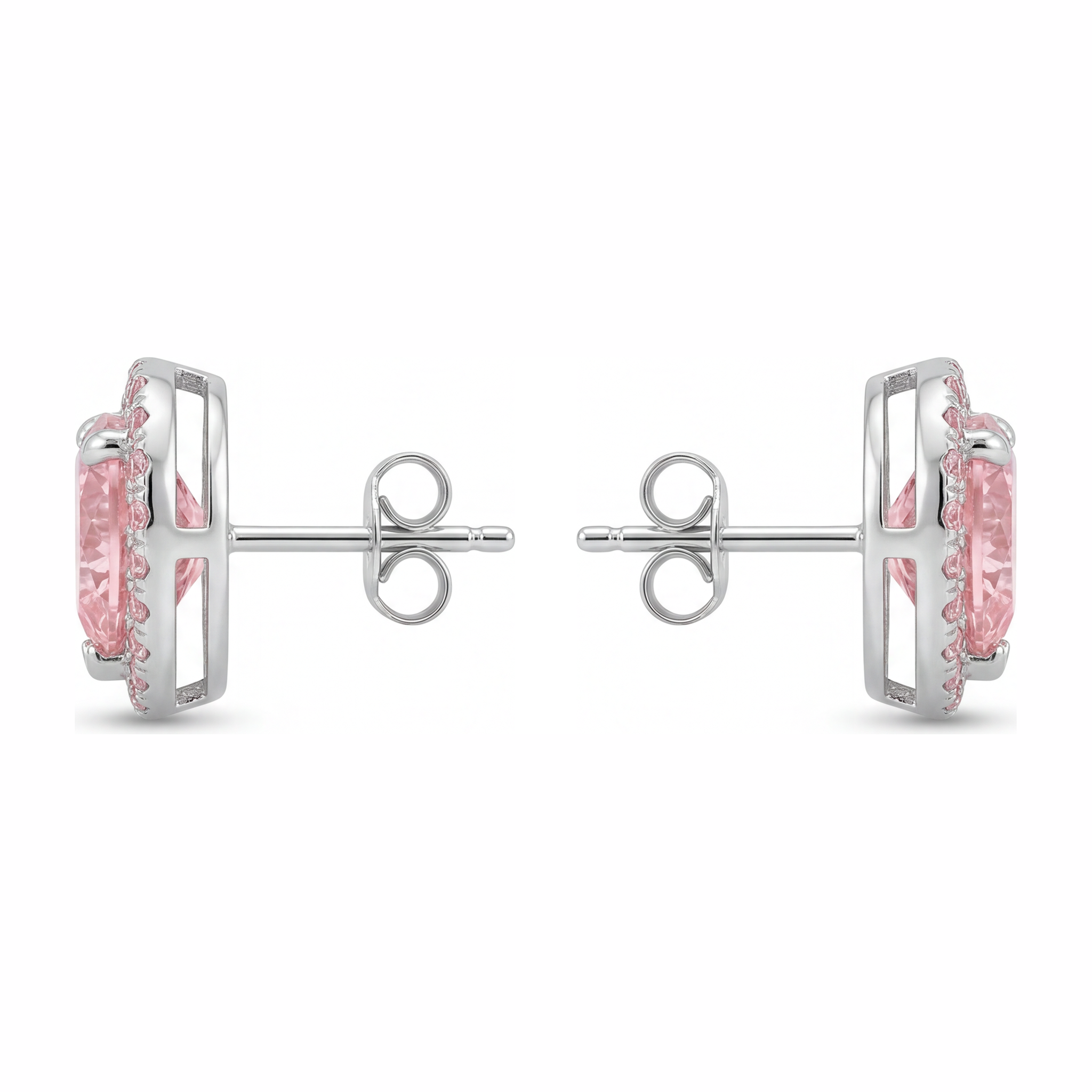 Pink Diamond Earrings 3.5 Carat Lab Grown Heart Halo 14K White Gold