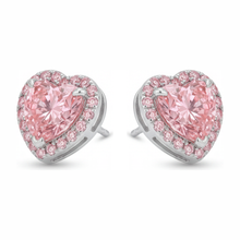 Pink Diamond Earrings 3.5 Carat Lab Grown Heart Halo 14K White Gold